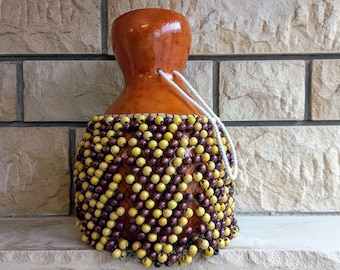 Both Shekere and Drum, Brown and Yellow beaded, Latin Instrument, Rhythm Instrument, Percussion Drum  Instruments, Gift for band director