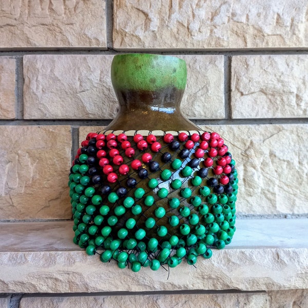 Green and red beaded Gourd xequere, rhythym music instrument, Latin percussion, Gift for doughter, Gift for grandchild