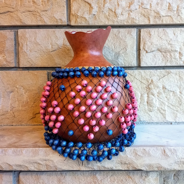 Gourd xequere Instrument, Musician gifts, African Agbe Instrument, Pink beaded rattle,  Gift for partner, Just because gifts