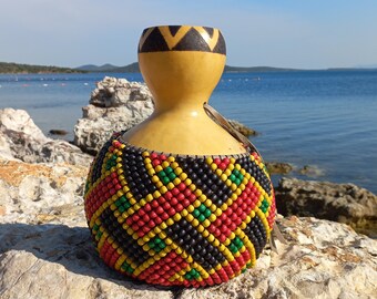 Large Xequerê Yoruba style netted gourd rattle, Rhythm Instrument, Latin Percussion, Boy Friend Gifts, Beaded Sekere instrument