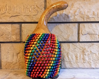 Rainbow Colors Beaded Gourd Shekere Instrument, Beaded percussion, Musician gifts, Latin drumming instrument, Gift for sister
