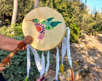 Handcrafted Goat Skin Shaman Drum: 12-inch Ritual Meditation Drum