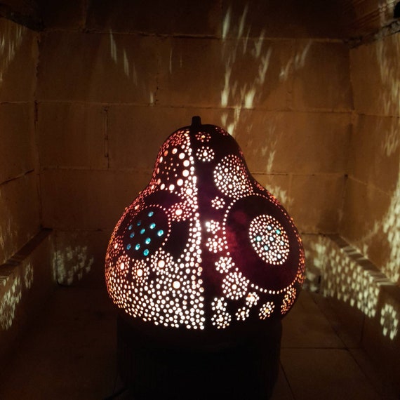 Burnt Orange Circles Lamp Unique Gourd Lamps Boho Home Decor