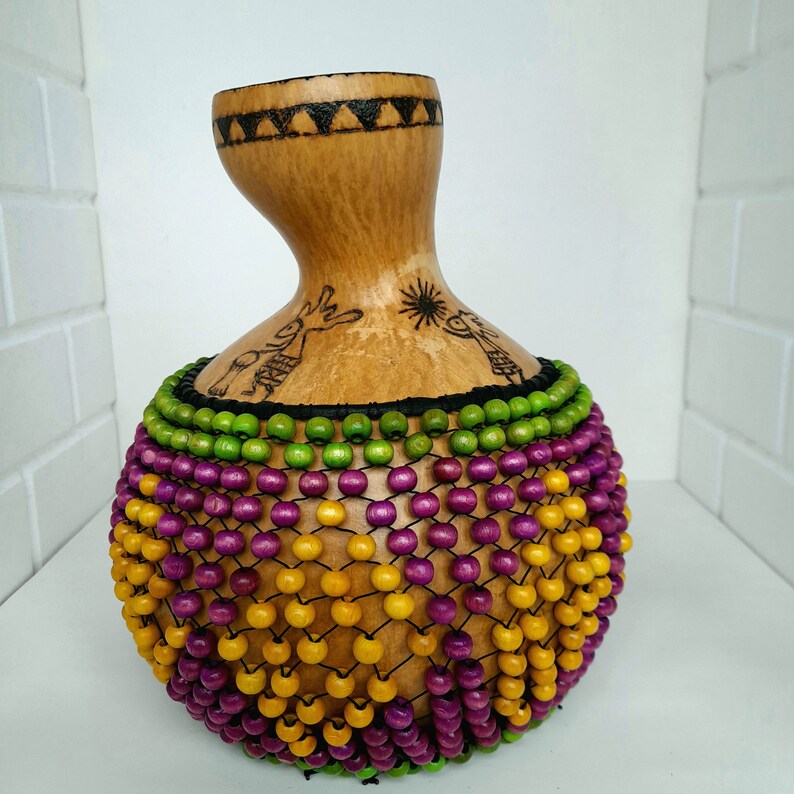 Colorful Wood Beaded Gourd Rattle Shekere Rhythm Percussion Etsy
