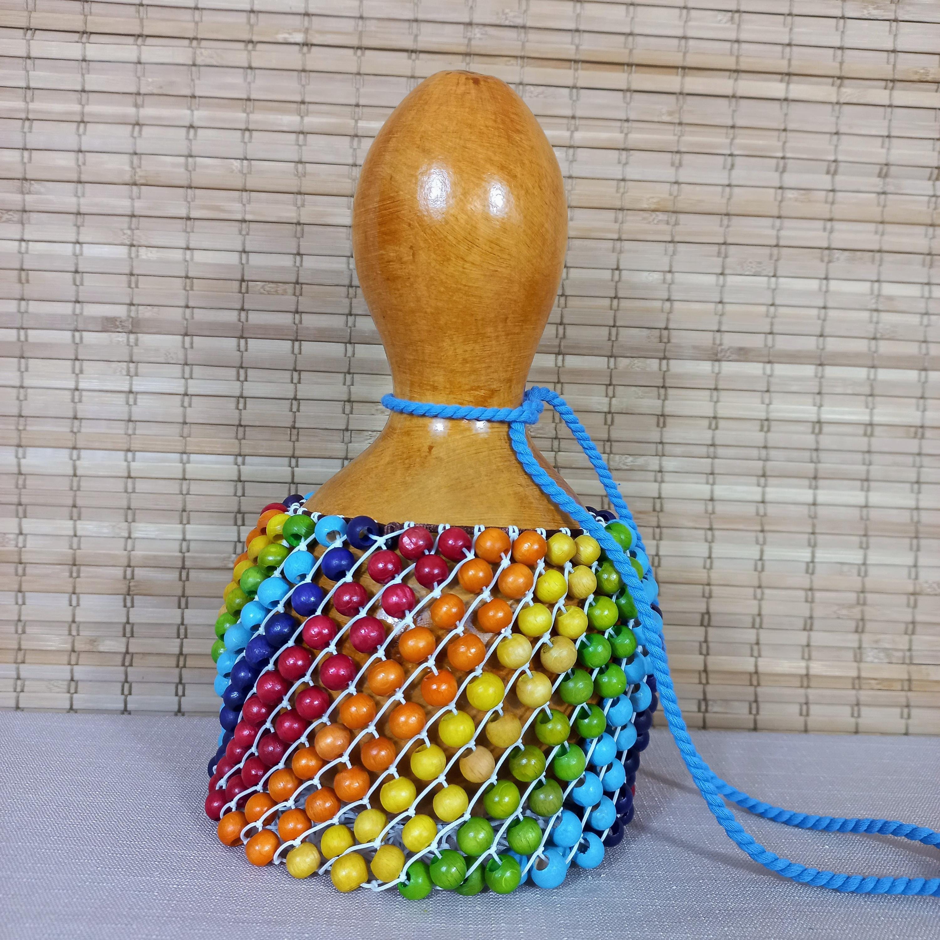 カラフルな木製ビーズのひょうたんシェケレ：ラテン系の打楽器 - Etsy 日本