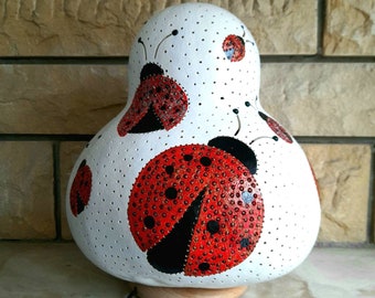 Ladybug Theme Lamp, Glitter Ladybug White Lamp, White Nursery Lamp, Mother's Day Gifts, Calabash Lamps