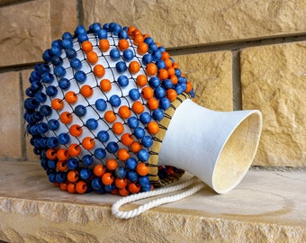 Blue beaded white shekere, Latin percussion, calabash shaker, Gourd Rhythm Instrument, Gift for aunty, Mother's day gift