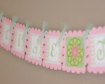 Flower Floral Elegant Wedding Bridal Shower Bachelorette Party "Bride to Be" Banner Sign - Pink & Green + More Color