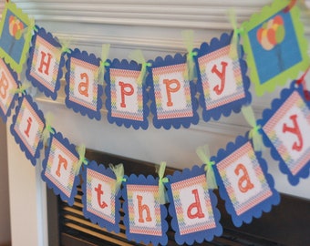 Balloon Party Primary Color Chevron "Happy Birthday" Birthday Banner Sign Decor - Orange, Green, Yellow, Red, Blue