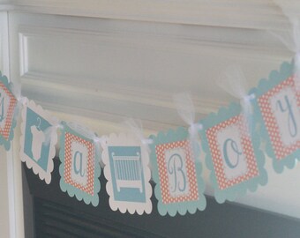 Baby Theme One Piece Crib "Its a Boy" or "Its a Girl" Baby Shower Banner Sign Party Decor - Grey, Orange, Pink, Turquoise & More Colors