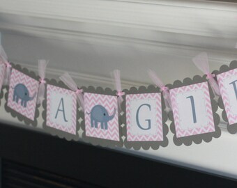 Elephant Jungle Animal "Its a Boy" or "Its a Girl" Baby Shower Banner Sign Party Decorations - Pink, Lavender, Yellow, Blue & More Colors