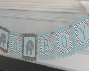 Elephant Jungle Animal "Its a Boy" or "Its a Girl" Baby Shower Banner Sign Party Decorations - Blue, Grey, Pink, Turquoise & More Colors