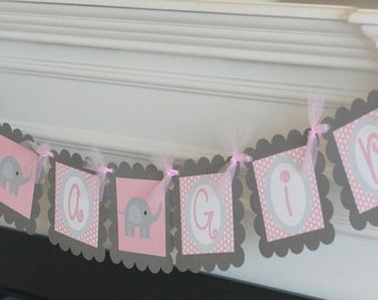 Elephant Jungle Animal "Its a Boy" or "Its a Girl" Baby Shower Banner Sign Party Decorations - Pink, Lavender, Yellow, Blue & More Colors