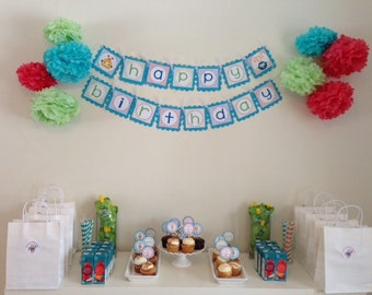 Robot Cyborg Robotic "Happy Birthday" Birthday Banner Sign Decorations - Turquoise, Green, Red, Yellow, & Blue + More Colors