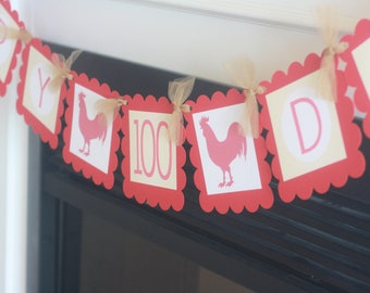 100 Days Baek-Il Korean Rooster "Happy 100 Days" 100th Day Birthday Banner Sign Decorations - Red & Gold Chevron Dot + More Graphics