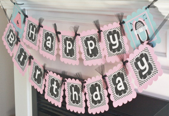 1950’s 50’s Sock Hop Vintage Retro Poodle Skirt “Happy Birthday” Birthday Banner Sign