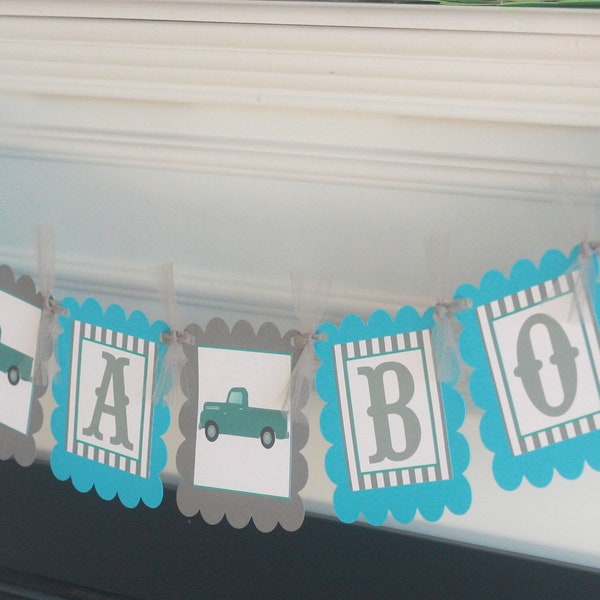 Vintage Antique Old Truck "Its a Boy" Baby Shower Banner Sign Party Decorations - Turquoise, Grey, Blue, Red, Navy & More Colors