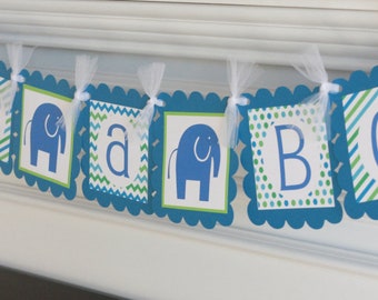 Elephant Jungle Animal "Its a Boy" or "Its a Girl" Baby Shower Banner Sign Party Decorations - Blue, Green or Pink, Grey & More Colors