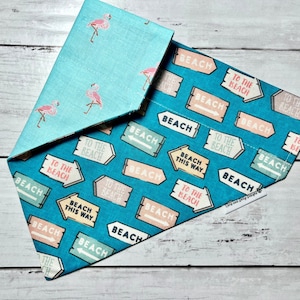 Beach Dog Bandana, Summer Dog Bandana, Flamingo Dog Bandana, Personalized, Reversible Bandana, Over The Collar Bandana