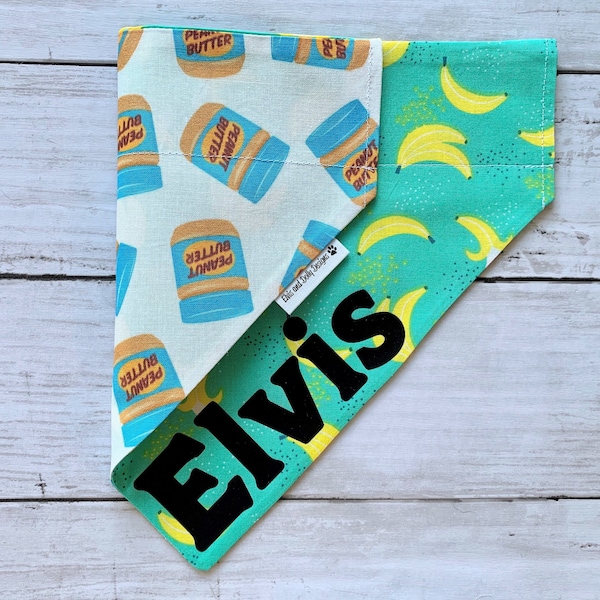 Peanut Butter Dog Bandana, Banana Dog Bandana, Food Dog Bandana, Personalized, Reversible Bandana, Over The Collar Bandana, Slide On Bandana