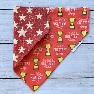 World&#39;s Greatest Dog Bandana, Stars Dog Bandana, Funny Dog Bandana, Personalized, Reversible Bandana, Over The Collar Bandana