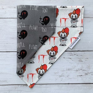 It Dog Bandana, It Movie Dog Bandana, Reversible Dog Bandana, Halloween Over The Collar Bandana