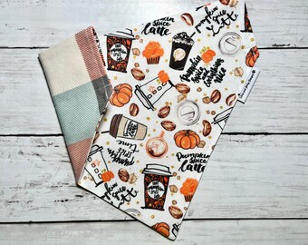 Pumpkin Spice Latte Dog Bandana, Reversible Flannel, Collar Slip-On
