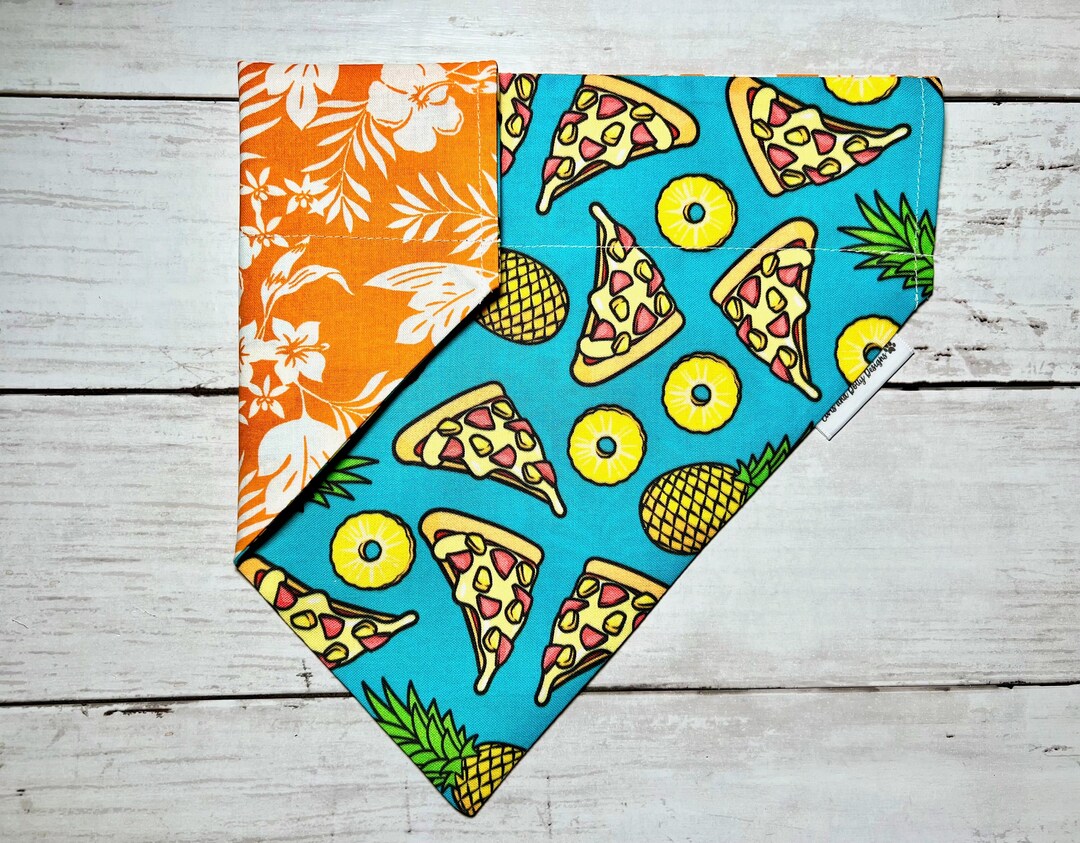 Hawaiian Pizza Dog Bandana, Pizza Dog Bandana, Reversible Bandana, Over
