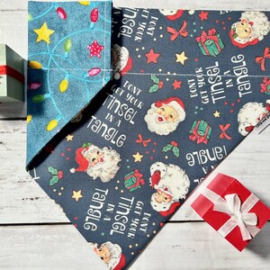 Tinsel in a Tangle Reversible Dog Bandana, Santa Dog Bandana, Christmas Dog Bandana, Personalized Dog Bandana