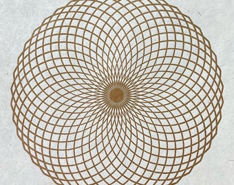 LOTUS OF LIFE – 40 × 40 cm – Sacred Geometry Torus Linoprint – Gold/Hemp