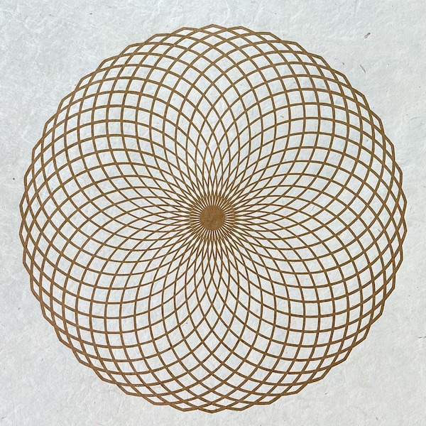 LOTUS OF LIFE – 40 × 40 cm – Sacred Geometry Torus Linoprint – Gold/Hemp