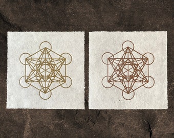 METATRON CUBE - Sacred Geometry Linoprint - Gold/Natural, Copper/Natural