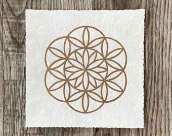 FLOWER PETALS of LIFE – Crop Circle Linoleum Printing – Gold/White