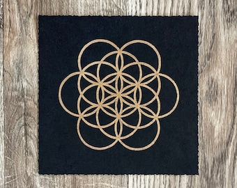 FLOWER OF LIFE – Sacred Geometry Linoleum Printing – Gold/Black