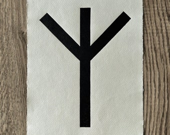 ALGIZ RUNE – Old Norse Alphabet Symbol – Black/Natural White