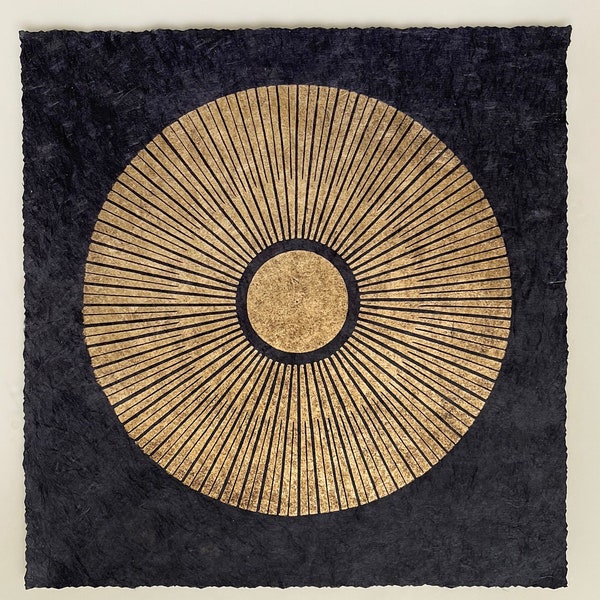 CENTRAL SUN – Heilige Geometrie Linoldruck – Gold/Schwarz