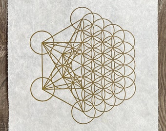METAFLOWER – Sacred Geometry Linoleum Printing – Gold/Nature