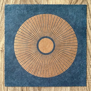 CENTRAL SUN – Sacred Geometry Linocut Print – Copper/Indigo Blue
