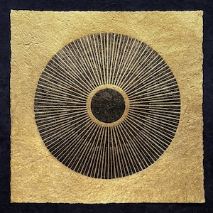 CENTRAL SUN – Sacred Geometry Linocut Print – Black/Precious Gold