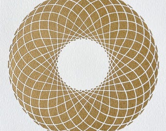 RING VAN TORUS – 22 x 22 cm – Linosnede Heilige Geometrie – Goud op wit