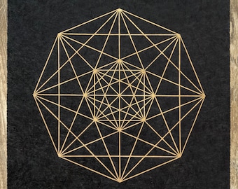 DEMIPENTERAKT – 40 × 40 Cm – Sacred Geometry Linocut Print – Gold