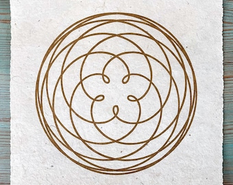 ROSE OF VENUS - Sacred Geometry Linoprint - Gold/Natural