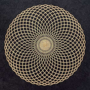 LOTUS OF LIFE – 40 × 40 cm – Sacred Geometry Torus Linocut Print – Gold/Black