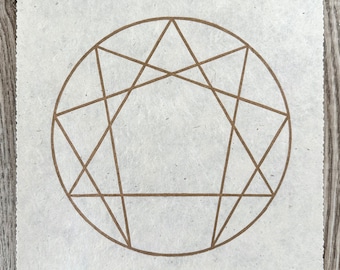 ENNEAGRAM – symbol linocut print – gold/natural white