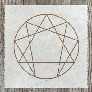 ENNEAGRAM – symbol linocut print – gold/natural white