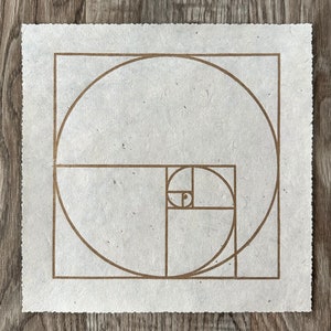 FIBONACCI SEQUENCE Sacred Geometry Linoprint Gold/Natural White image 1