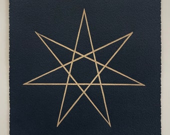 HEPTAGRAM (7/3) – Sacred Geometry Linoleum Printing – Gold/Black