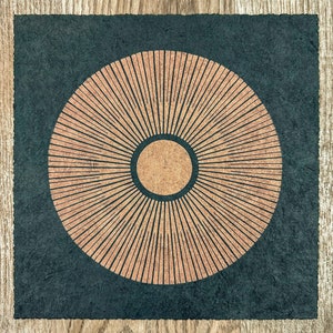 CENTRAL SUN – Sacred Geometry Linocut Print – Copper/Forest Green