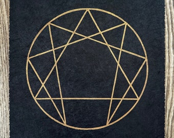 ENNEAGRAM – symbol linocut print – gold/black