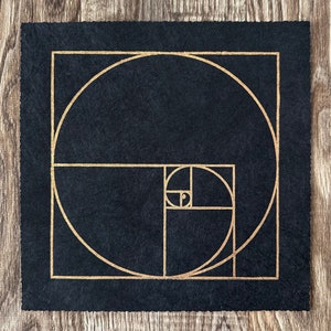 FIBONACCI SEQUENCE – Sacred Geometry Linocut – Gold/Black